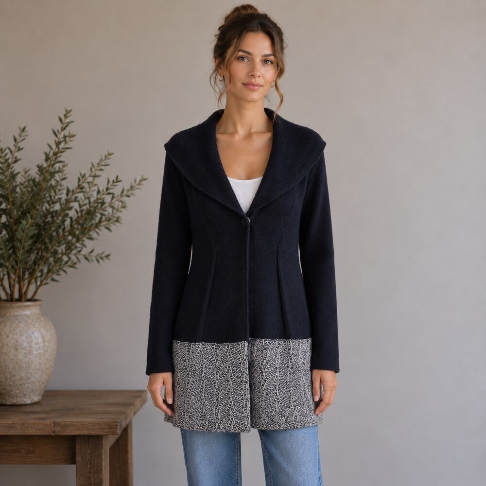 Angel of the North Black Wool Mixed Media Cardigan Small